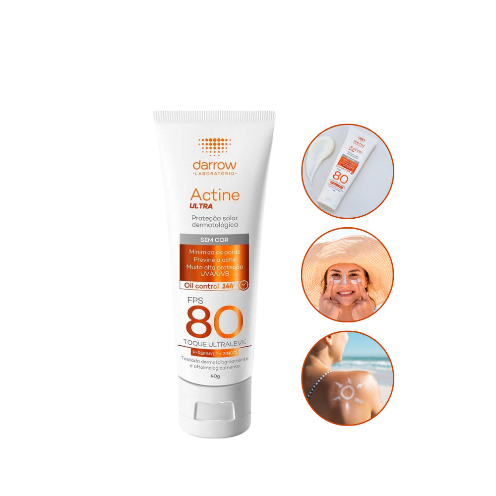 Protetor Solar Facial Actine Ultra  FPS 80 Sem Cor - 14h Antioleosidade 40g Darrow [Pele Oleosa a Acneica]