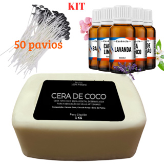 KIT Cera de Coco 1kg  + Essência de 10ml + 50 Pavios em Oferta na Shopee