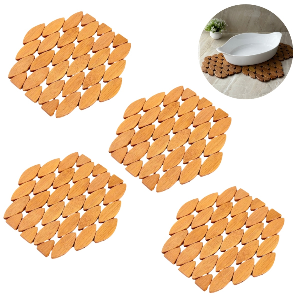 Descanso para Panelas de Bambu Premium Descanso de Panela Apoio Marinex Kit 4 Un