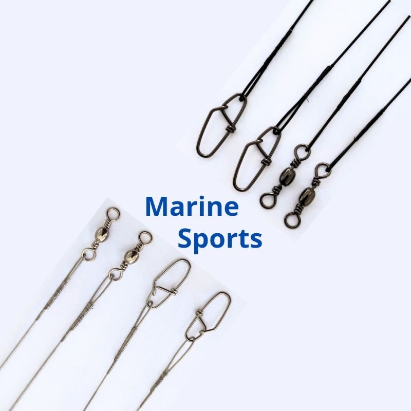 Chicote Leader com Girador e Snap, Marine Sports, cabo de aço inoxidável, cor Nickel e Black em Oferta na Shopee
