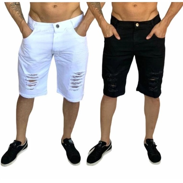 Kit bermuda masculina Jeans rasgado premium Estilo fashion em Oferta na Shopee