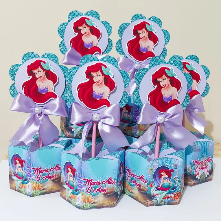 Pegue e Monte Centro de Mesa P Pequena Sereia Ariel Caixa Sextavada Festa Aniversário Infantil em Oferta na Shopee