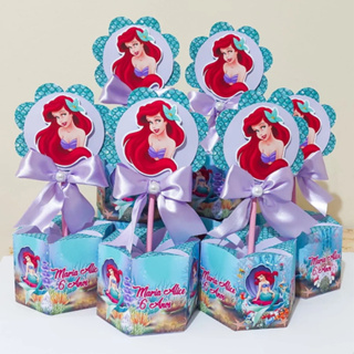 Pegue e Monte Centro de Mesa P Pequena Sereia Ariel Caixa Sextavada Festa Aniversário Infantil em Oferta na Shopee