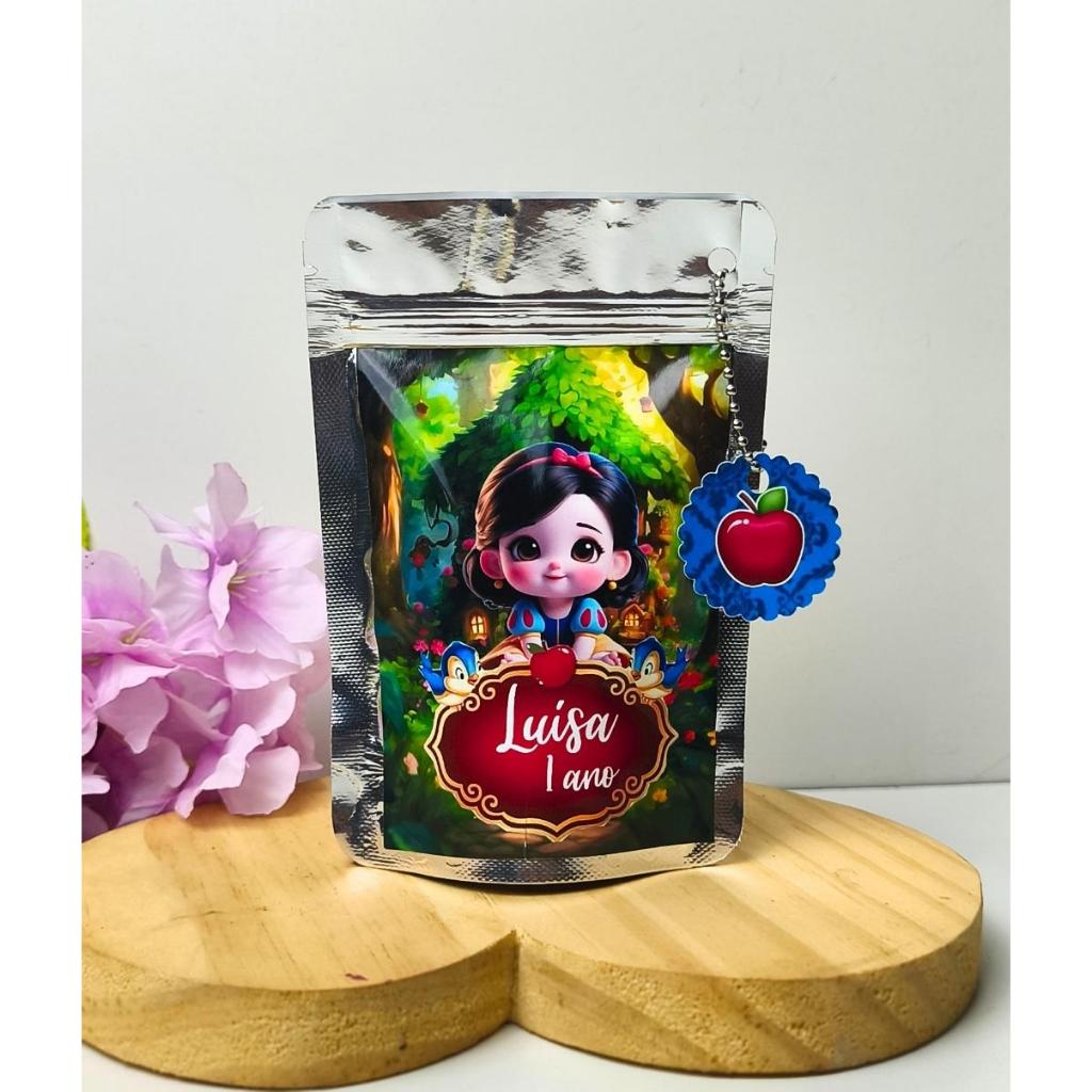 Saquinho Ziplock Personalizado Branca de Neve Baby 10x15cm com Tag | Saco ziplock lembrancinha