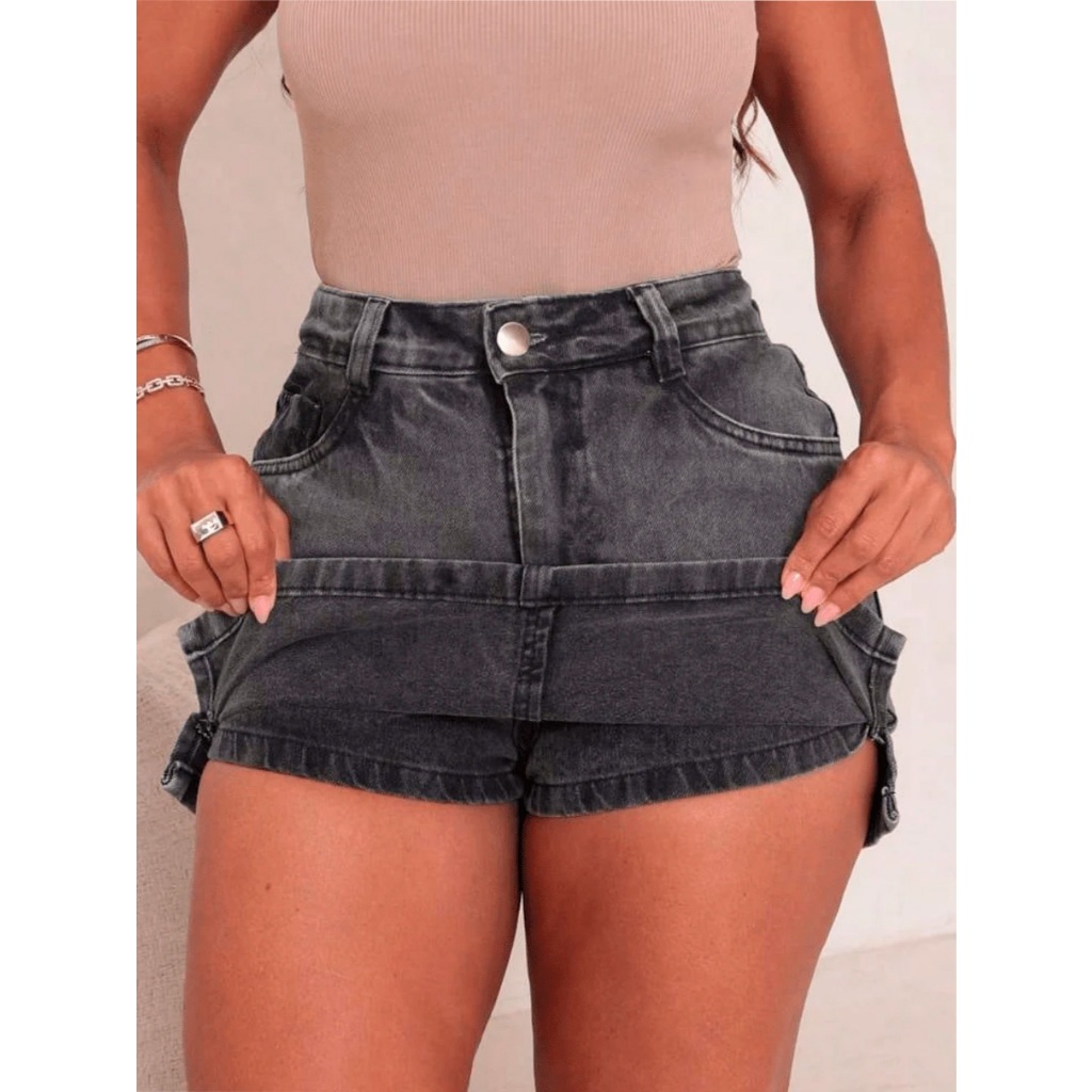 Short Saia Jeans Feminino Cintura Alta Saia Frente Atrás Shorts Abaixo Design Confortável Versátil