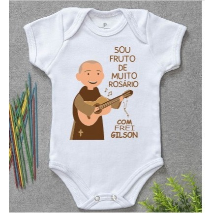 Body  FREI GILSON Bebê PERSONALIZADO  Fruto de Muito Rosário - em Oferta na Shopee