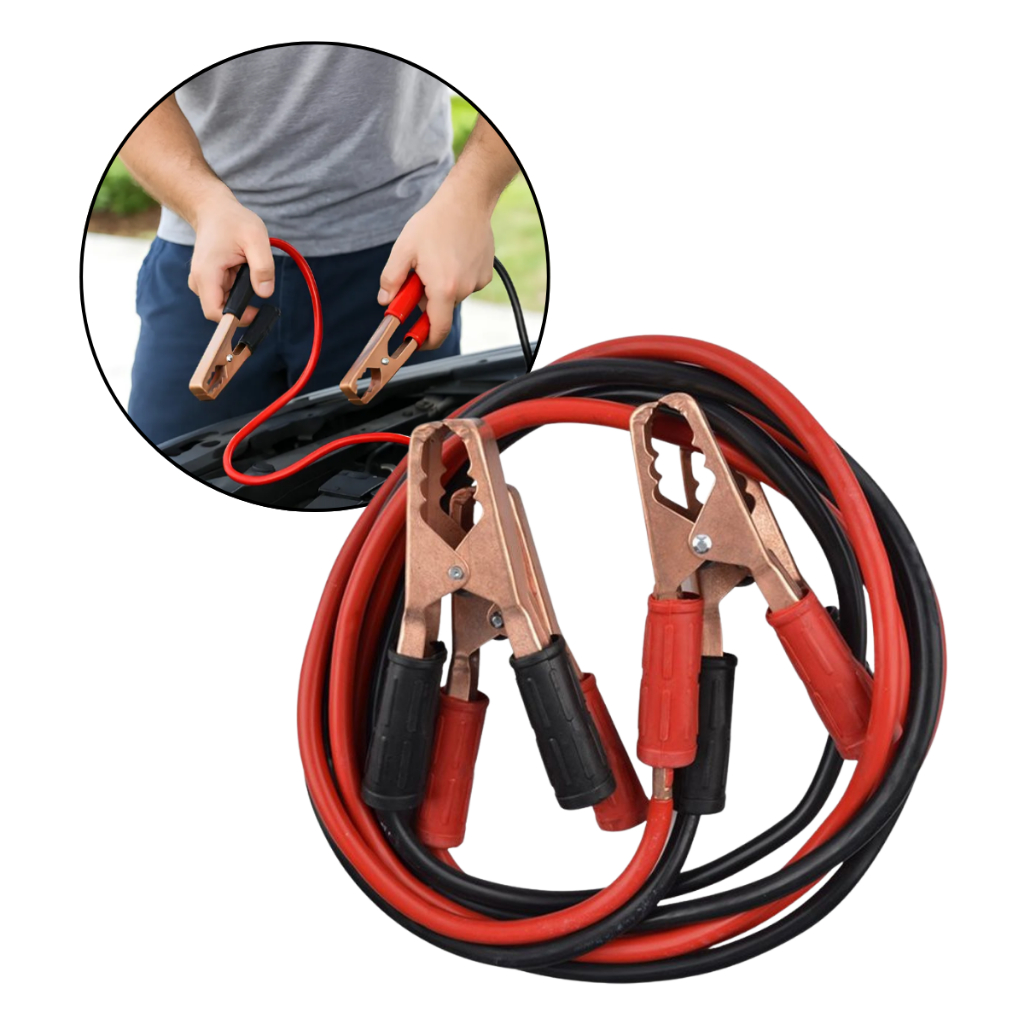 Kit 2 Cabos Para De Chupeta Para Recarga de Bateria Automotiva 300A 2,2m Garras Isoladas Moto  Carro