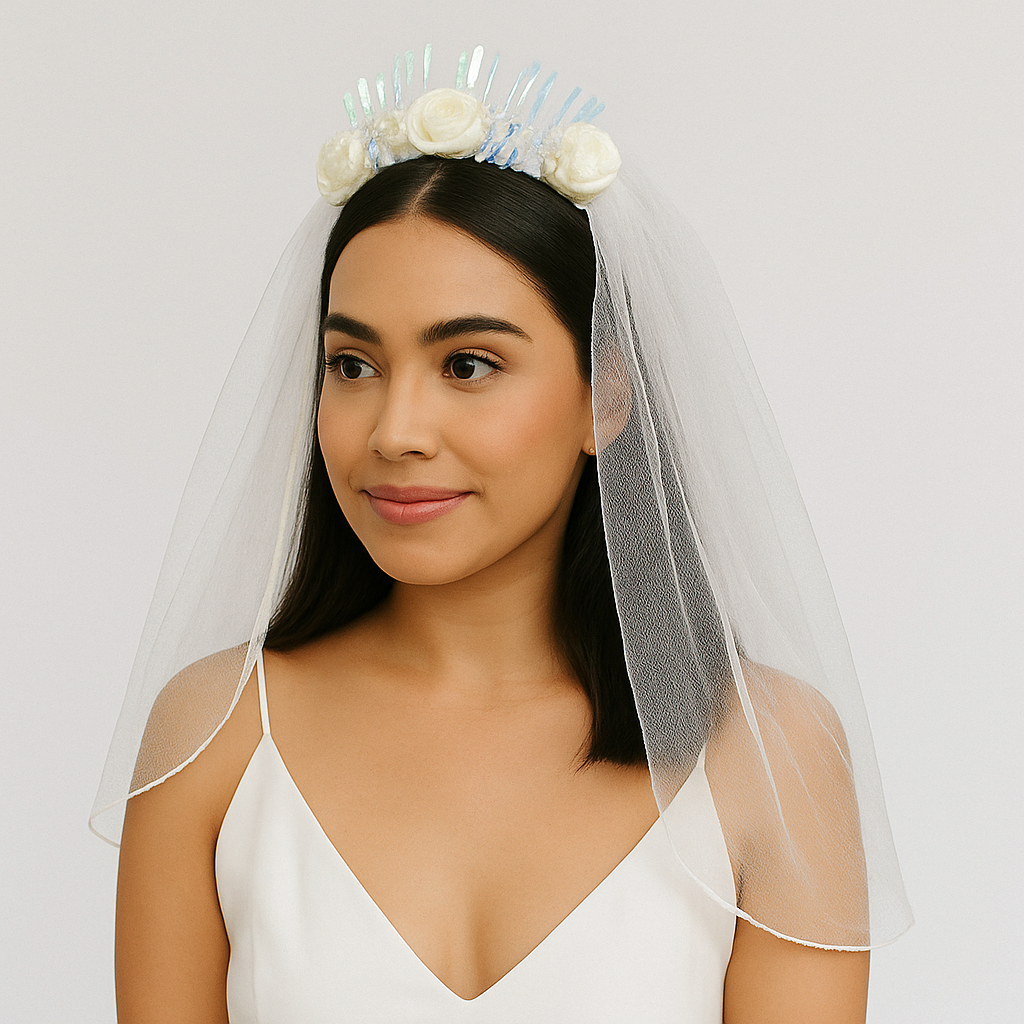 Fantasia de Carnaval Véu de Noiva Branco Tiara Véu Noiva Branca De Festas Fantasia Carnaval