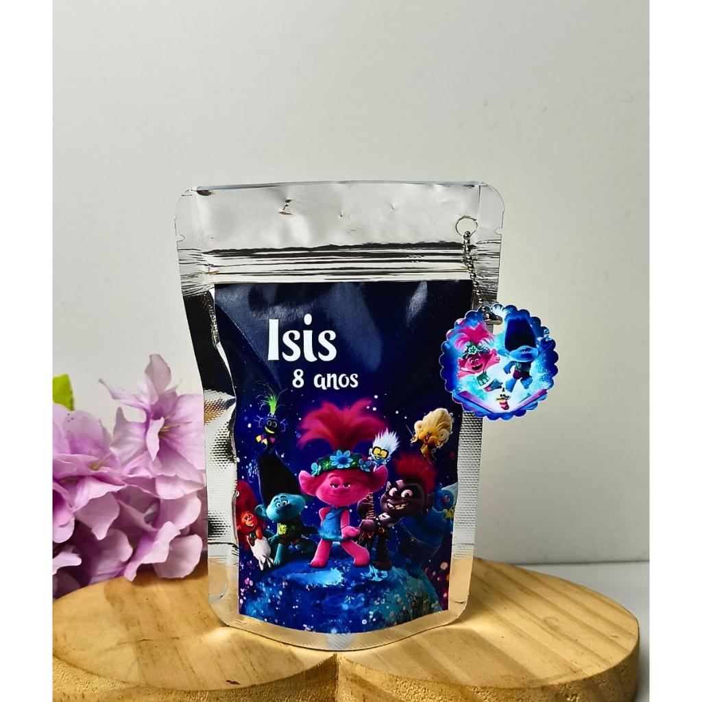 Saquinho Ziplock Personalizado Trolls 10x15cm com Tag | Saco ziplock lembrancinha