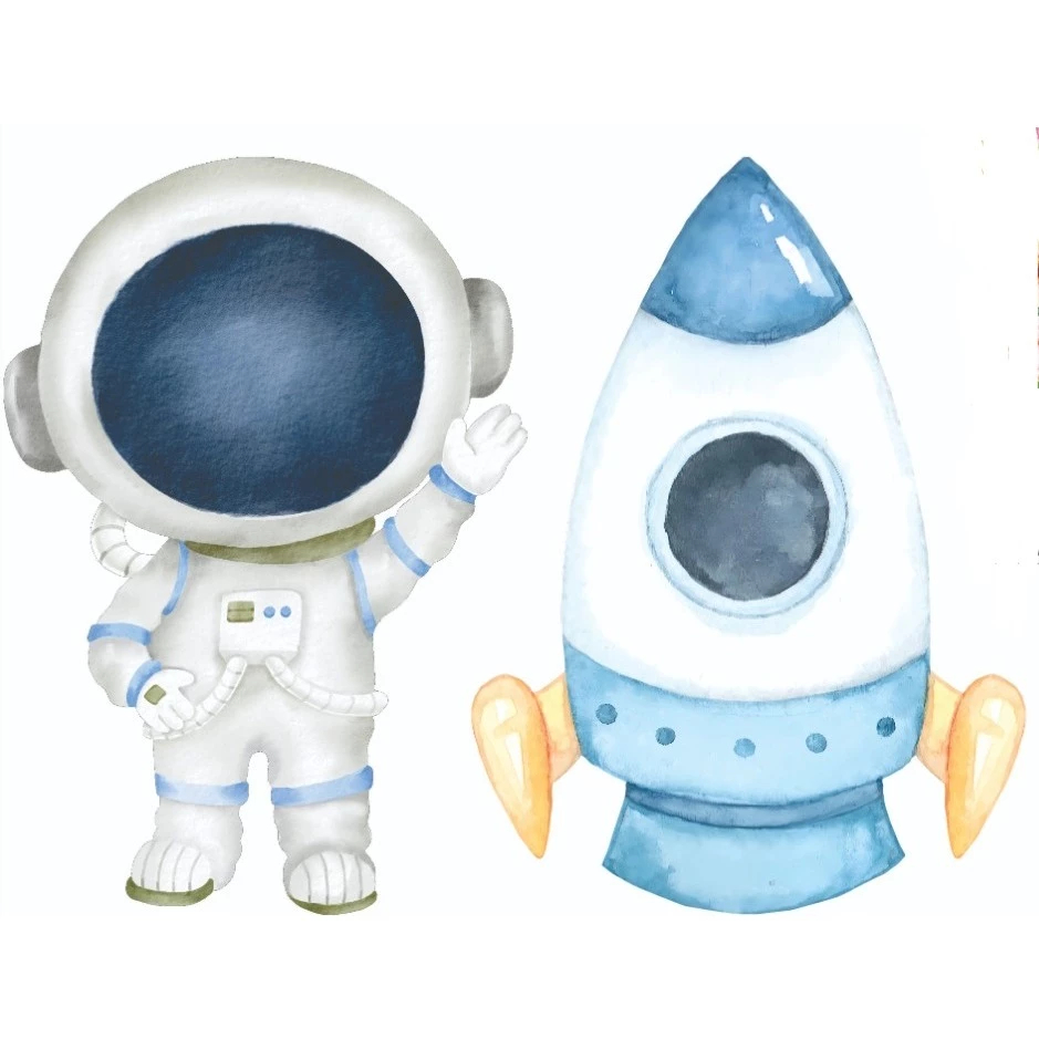 Display de Chão Mdf Decoração Festa - Astronauta e Foguete Aquarela Menino e Menina - Espaço (2 Peças 50cm Cada )