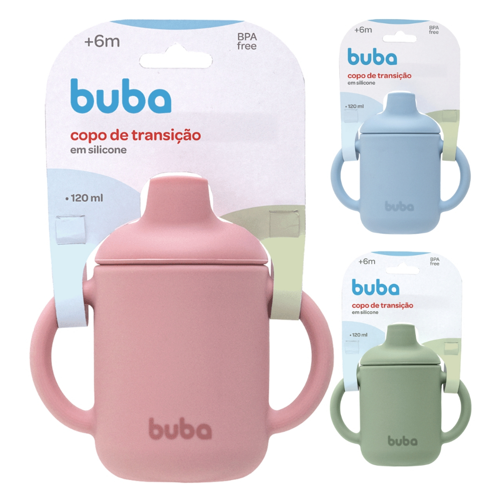 Copo de Transição Buba Silicone 120ml Bebê Copo de Treinamento Infantil Alça Azul Verde Rosa em Oferta na Shopee