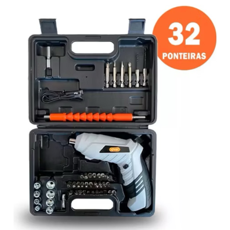 Parafusadeira Sem Fio portátil Recarregavel 32 ponteiras + maleta com acessórios