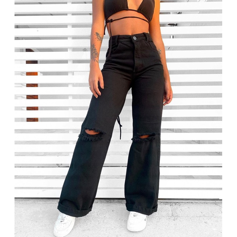 calça wide leg feminina preta de sarja cintura alta empina bumbum e valoriza o corpo vários modelos disponíveis