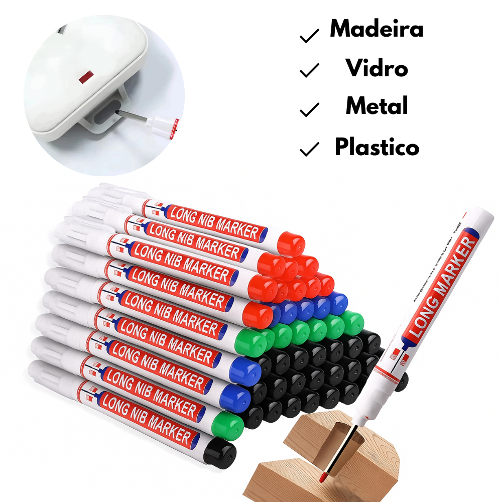 Caneta Marcador Ponta Longa 20mm Prova Agua Marceneiro Marcar Buracos Metal Madeira Vidro Plastico em Oferta na Shopee