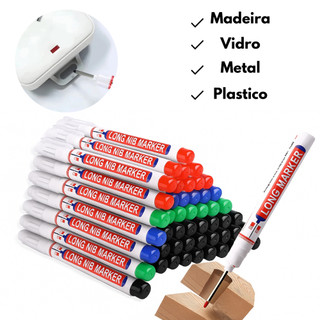 Caneta Marcador Ponta Longa 20mm Prova Agua Marceneiro Marcar Buracos Metal Madeira Vidro Plastico