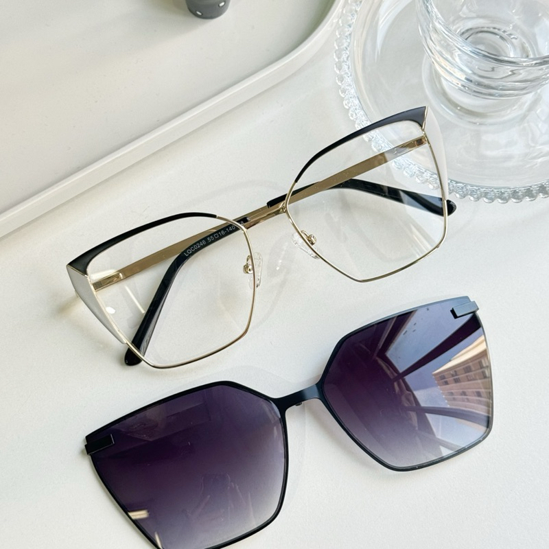 Armação de óculos Feminino Clipon 2 em 1 Metal Tamanho grande Novo 2025 Lente polarizada 0246