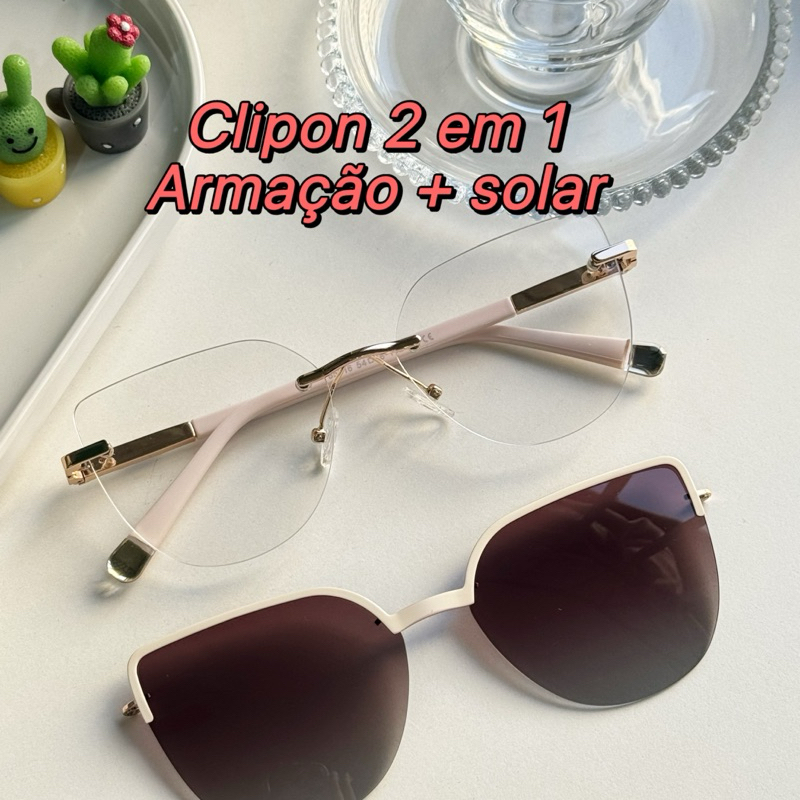 Armação de óculos Feminino Clipon 2 em 1 Balgriffi Sem aro Modelo novo Gatinho Moda lente polarizada 85016