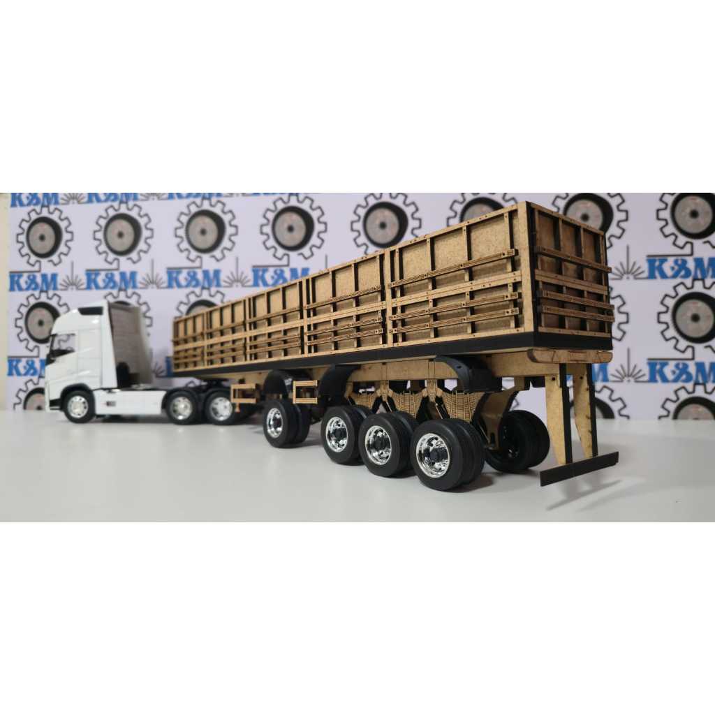 Miniatura carreta 4 eixos Graneleiro/Carga Seca em MDF escala 1/32