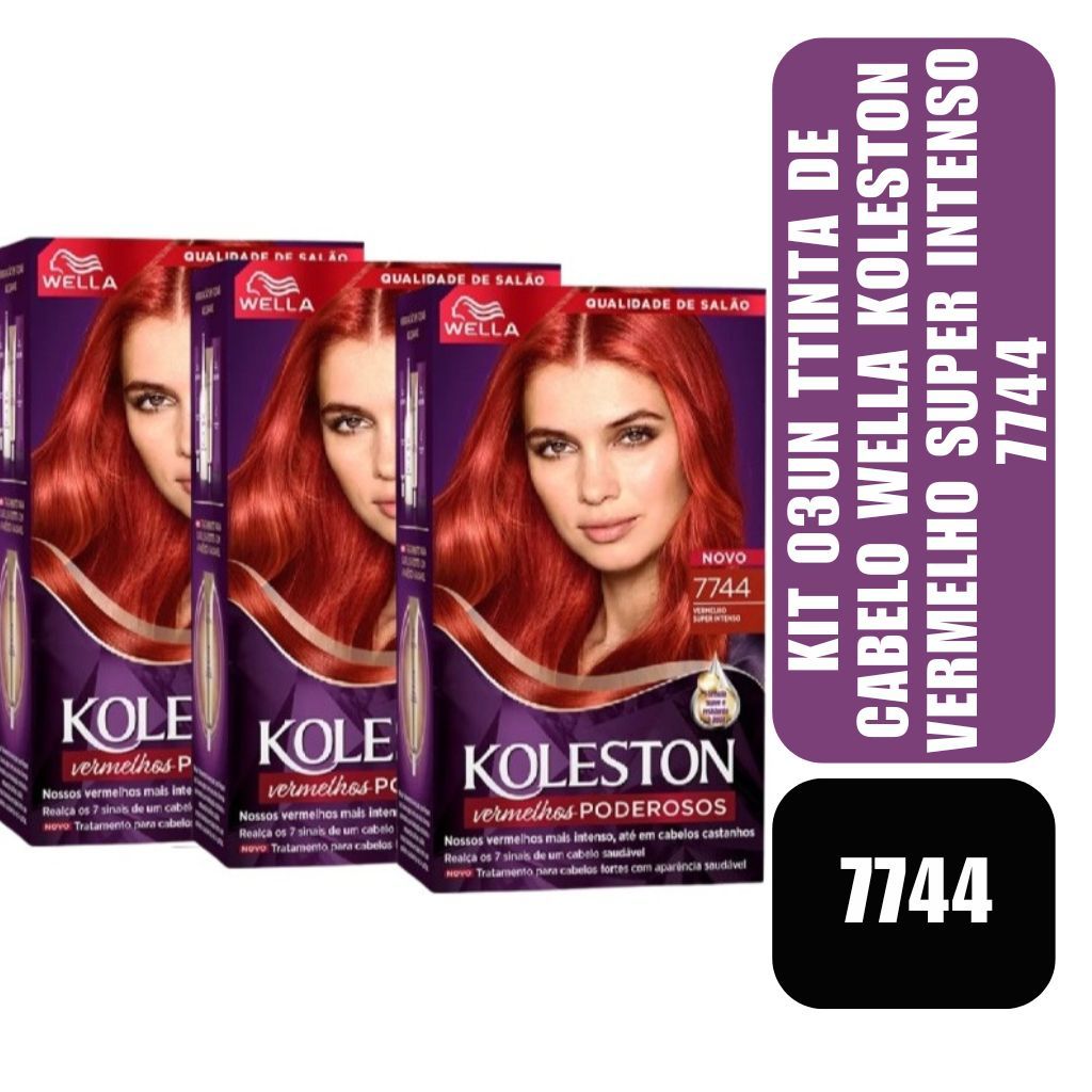 Kit 03un Tinta de Cabelo Wella Koleston Vermelho Super Intenso 7744 em Oferta na Shopee