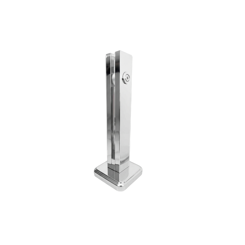 Coluna Torre Inox Guarda Corpo Pinça Sacada Piscina P. Vidro, Base Quadrada, Acabamento Polido