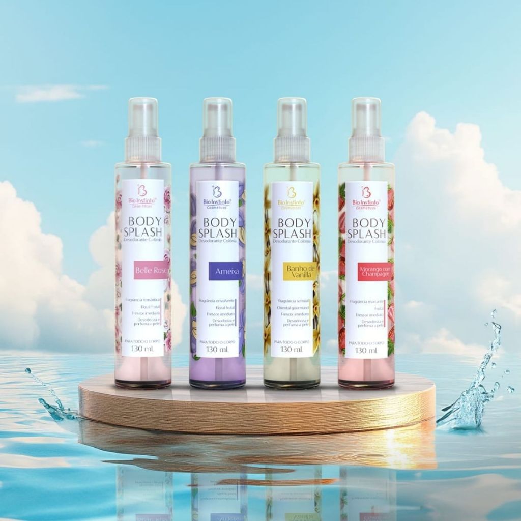 Kit 4 Body Splash Desodorante Colônia 130ML Ameixa Morango com Champagne Banho de Vanilla Belle Rose