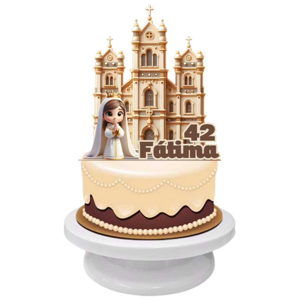 TOPO DE BOLO NOSSA SENHORA DE FÁTIMA – FESTAS, ANIVERSÁRIO, DECORAÇÃO DE BOLO, ENFEITE DE MESA, ENFEITES