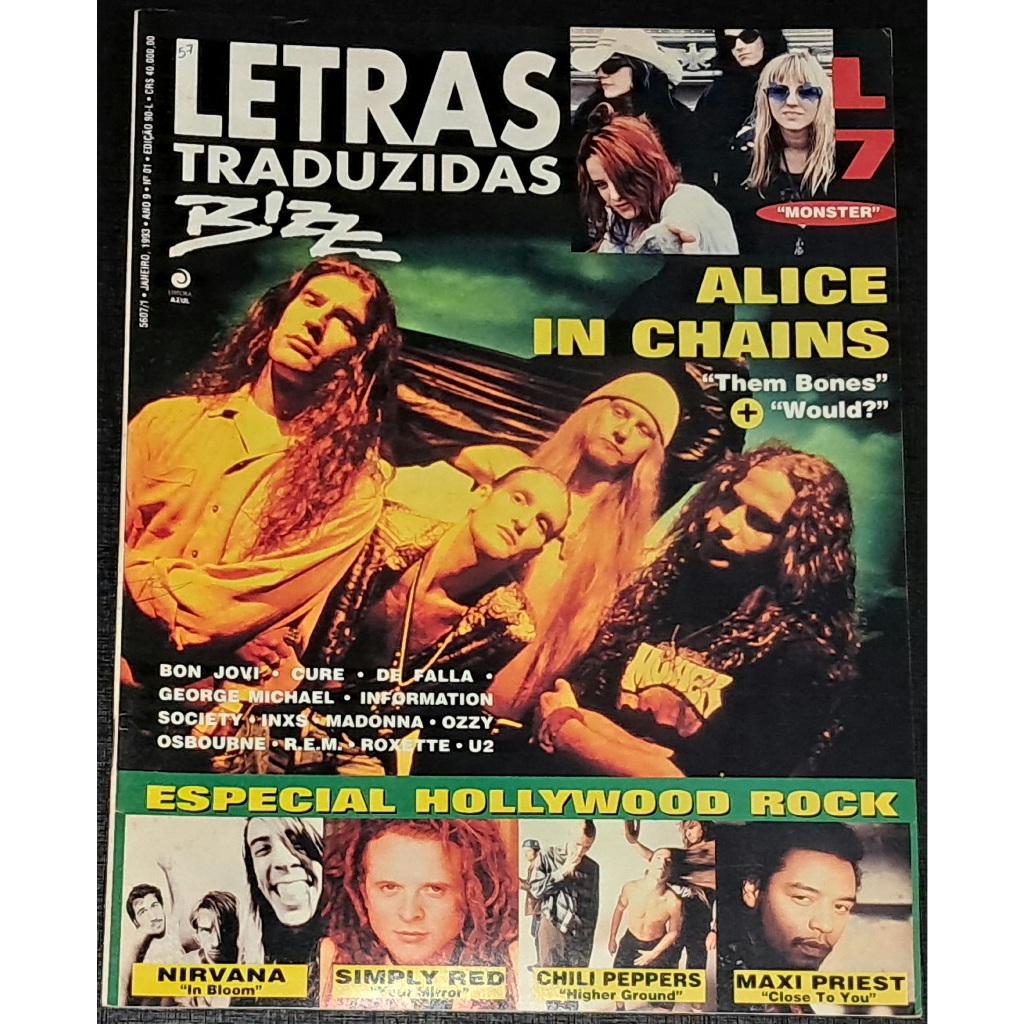 Revista Bizz Letras Traduzidas 90-L Janeiro 1993 Rara Alice in Chains Nirvana Ozzy Osbourne Madonna Bon Jovi The Cure
