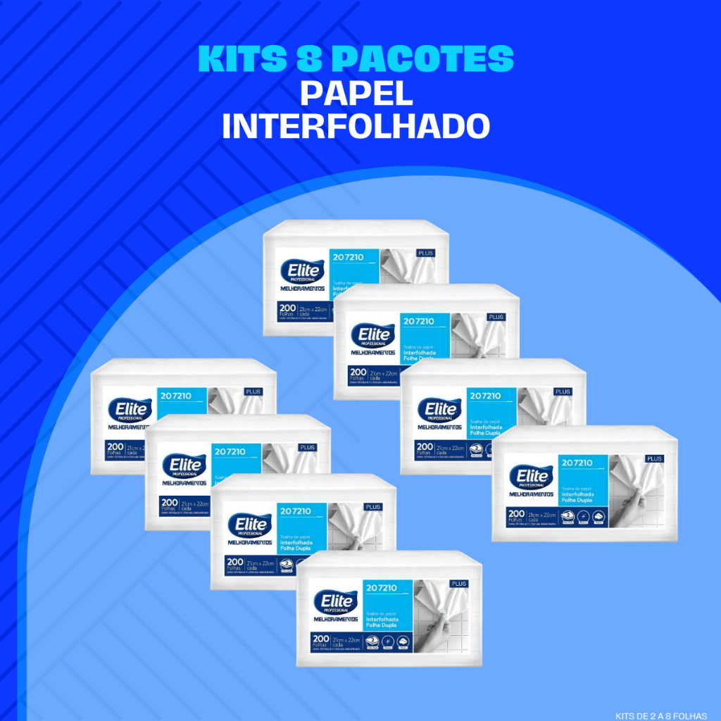 Papel Toalha Folha Dupla Interfolhado Elite Professional Plus Cx Fechada com 8 Pacotes a 2 pacotes 207210