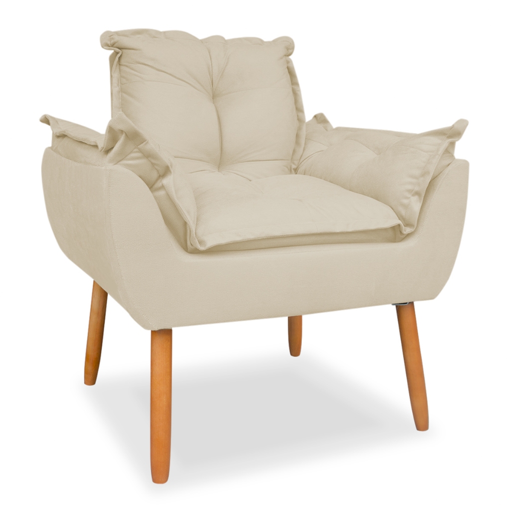 Poltrona para Sala Decorativa Opala Pés de Madeira Suede