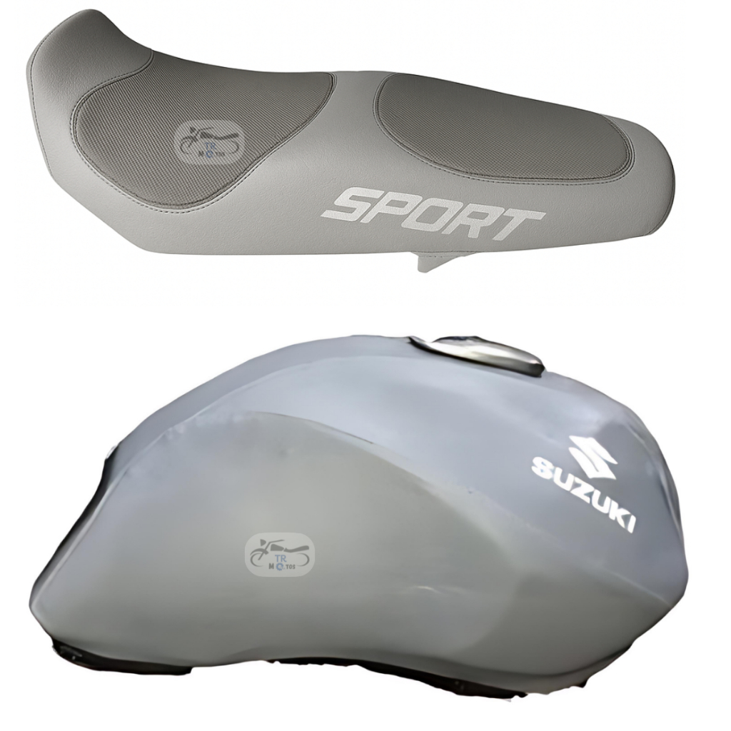 Capa Tanque + Capa Banco Esportiva Suzuki Yes Cinza 2004/05/06/07/08/09/10/11/12/13/14/15/16 Cinza