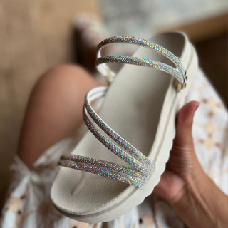 Papete Sandália Feminina Birken Anabela Salto Tratorada Stras Brilhante Branca Furta Cor Preta Festa em Oferta na Shopee