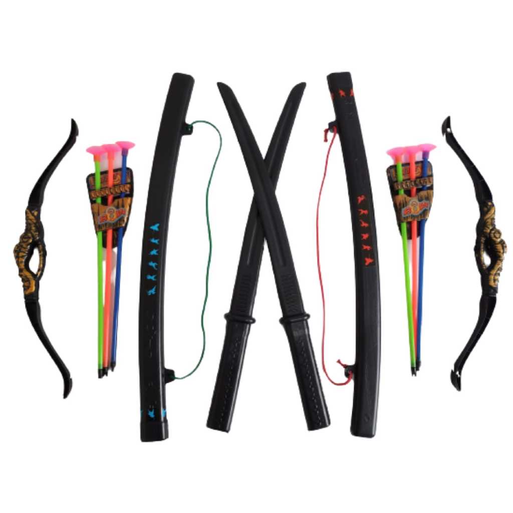 Kit Ninja Combate Brinquedo 2 Espada + 2 Arco E Flecha
