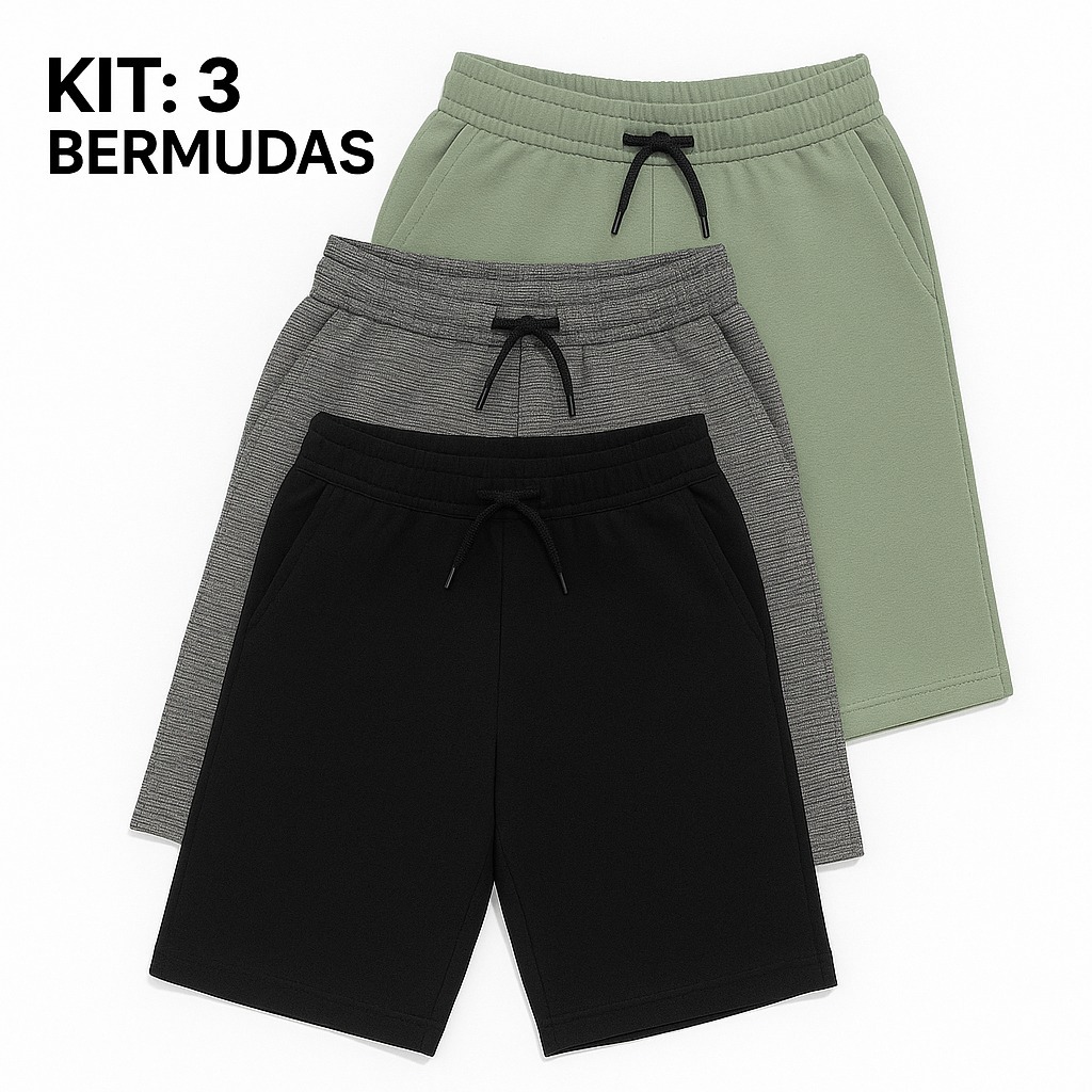 Kit 3 Bermudas Moletom Masculino Algodão Premium Academia e Dia a Dia em Oferta na Shopee
