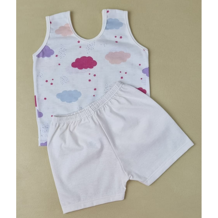 Conjunto Regata Estampada e Short Bebê Infantil Verão Menina - Catatau Baby