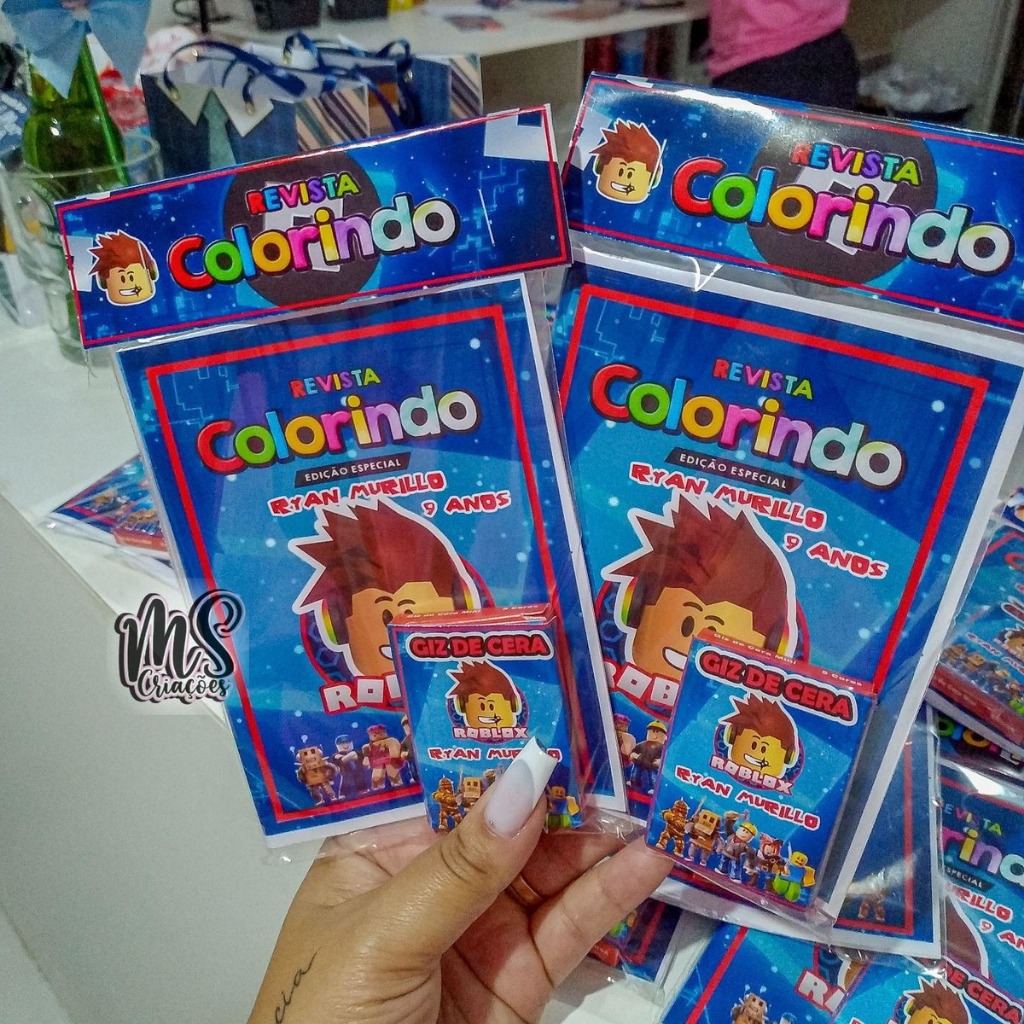 Kit Colorir Festa Roblox 10x15cm | Revista + Giz | Lembrancinhas Aniversário Personalizadas