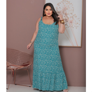 Vestido Longo Plus Size em Viscolinho com Alcinhas Reguláveis – Tamanhos G1 e G3 em Oferta na Shopee