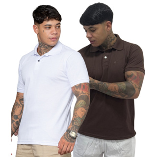 Kit 2 camisa polo masculina camiseta premium piquet poliester em Oferta na Shopee