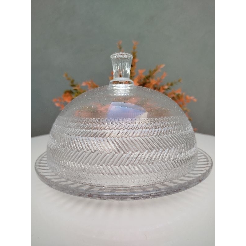 Prato P/ Bolo Queijeira C/ Tampa Lux 19,3x12,6cm em Vidro Wincy