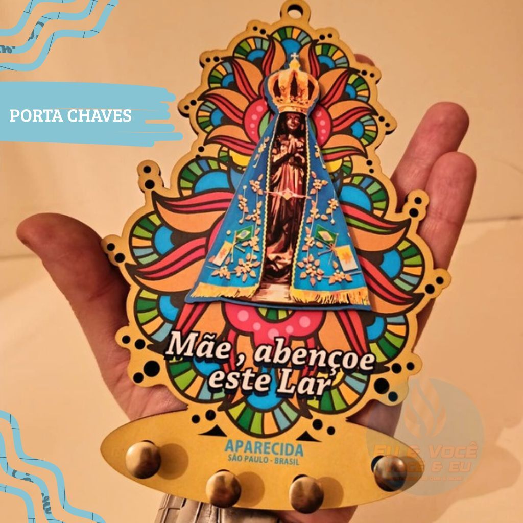 Porta Chaves Branco Quadro Com Nossa Senhora Aparecida e Mdf Presentes Lembrancinha Colorido