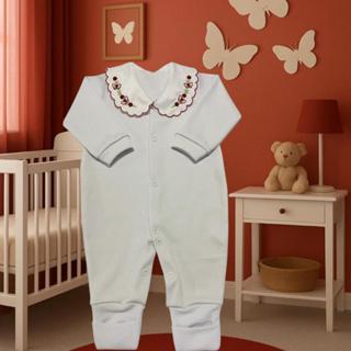 Macacão Bebê Gola Bordada Luxo + Pé Reversivel em Oferta na Shopee