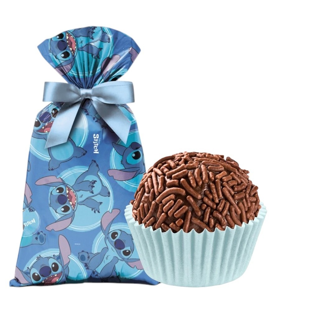 Kit Fiesta! Stitch da Disney - 40 Sacolinhas Surpresas + 100 Forminhas para Brigadeiro Candy Azul