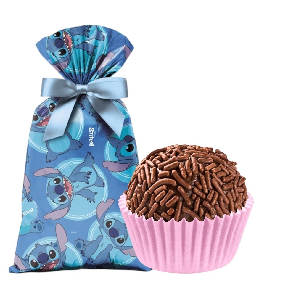 Kit Fiesta! Stitch da Disney - 40 Sacolinhas Surpresas + 100 Forminhas para Brigadeiro Candy Rosa