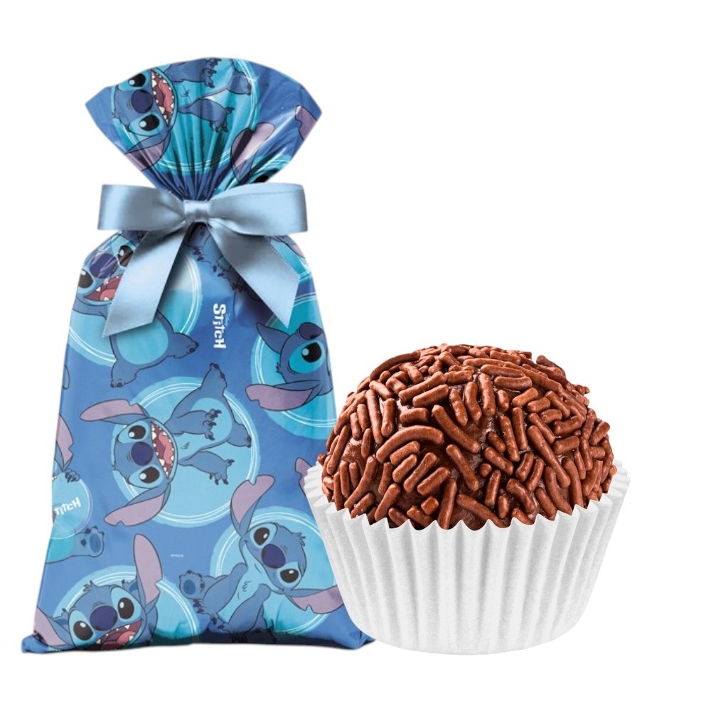 Kit Fiesta! Stitch da Disney - 40 Sacolinhas Surpresas + 100 Forminhas para Brigadeiro Brancas