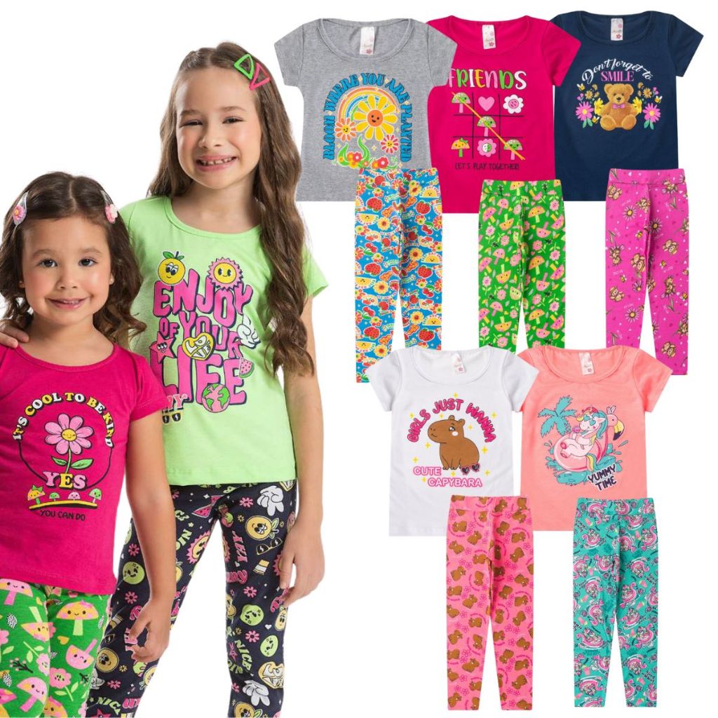 Kit 10 Peças Roupas Infantil 2 a 8 anos Menina Verão 5 Blusas + 5 Leg Kit 5 Conjuntos Femenino em Oferta na Shopee