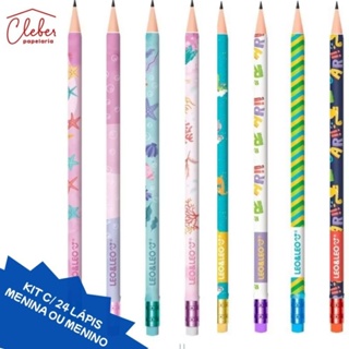 Kit 24 Lápis  Perolado com Borracha de Escrever Escolar Ponta Resistente Leo & Leo Material Escolar em Oferta na Shopee