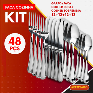 Kit 48 ou 24- Talher Garfos Facas Colher Sopa e Sobremesa Inox Jantar Almoço Buffet Bar Restaurante em Oferta na Shopee
