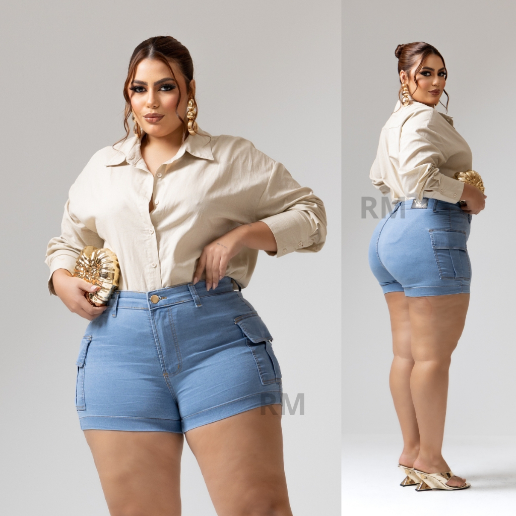 ROUPA FEMININA SHORT JEANS FEMININO CARGO PLUS SIZE COM LYCRA MODA FEMININA em Oferta na Shopee