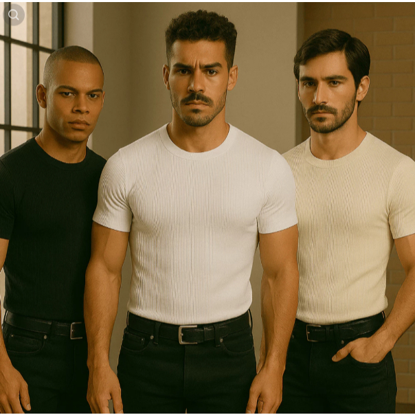 Cropped Manga Curta Gola Alta Tecido Canelado Blusa Feminina Moda