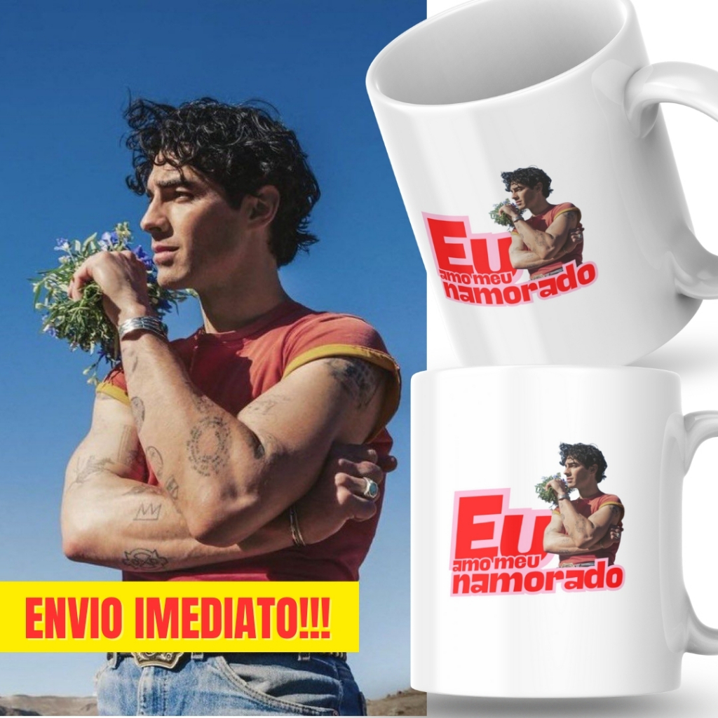Caneca Xicara Porcelana 325ml Eu Amo Meu Namorado Joe Jonas Fã Presente Decoração Casa