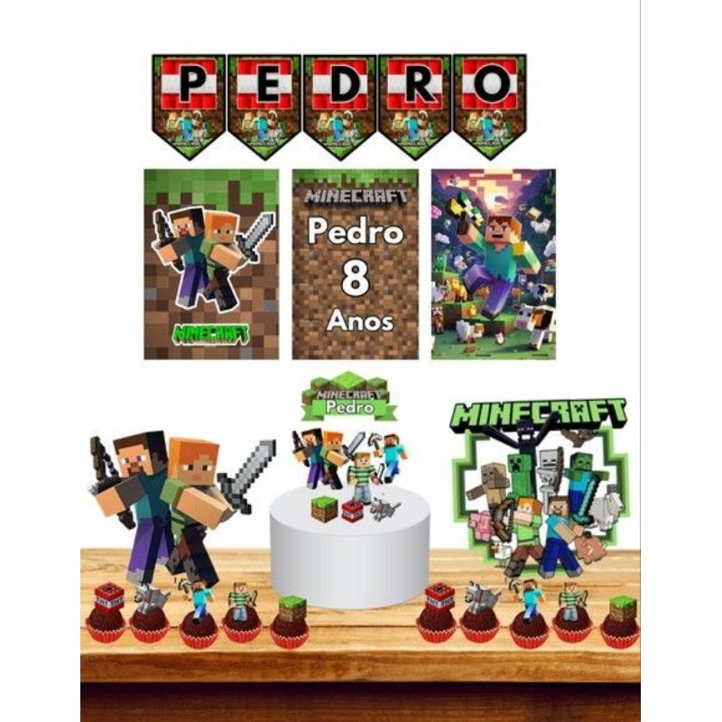 kit festa personalizado só um bolinho Minecraft/aniversário/mesversario em Oferta na Shopee